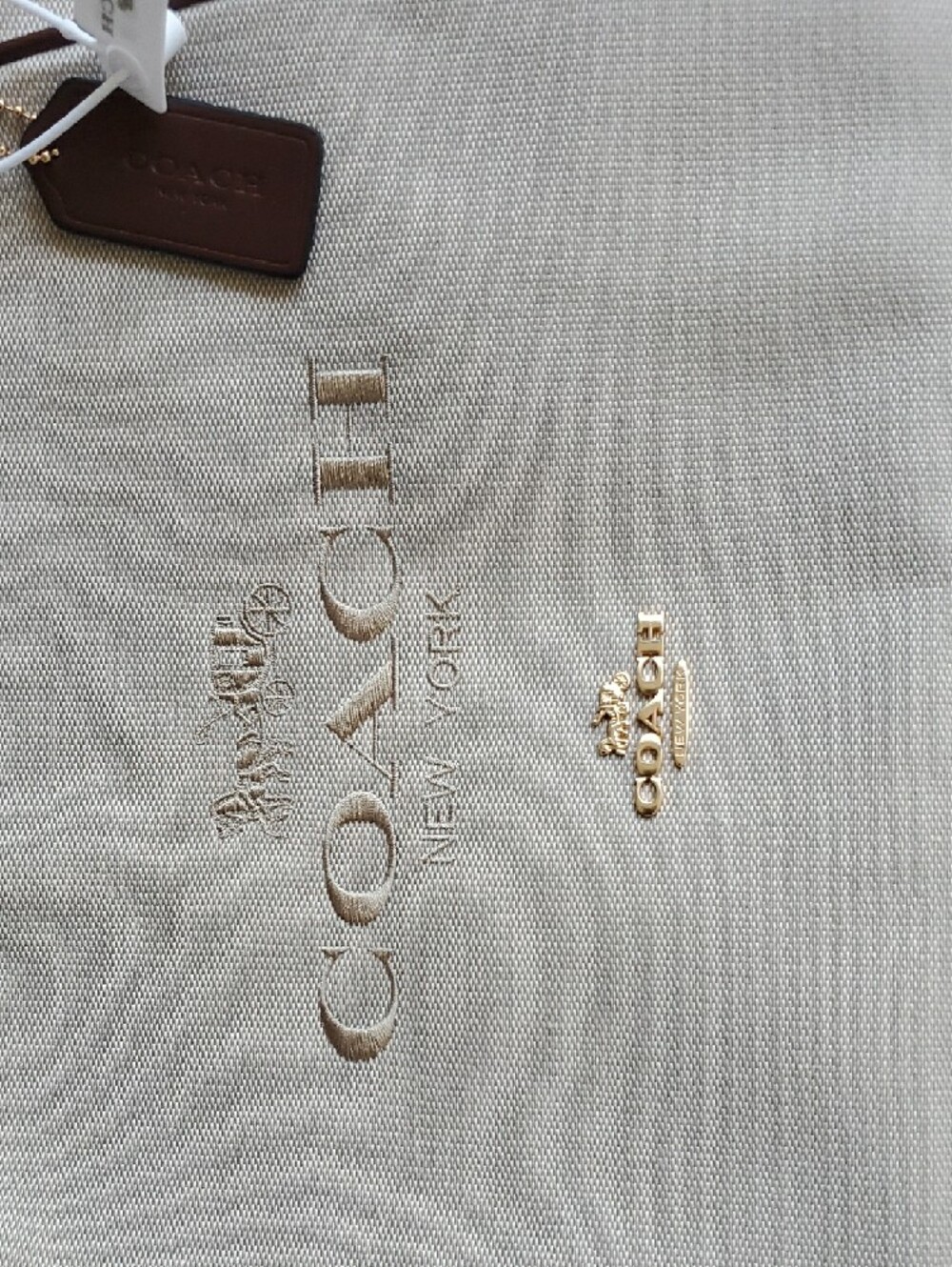 Coach Beige Canvas Tote with Brown Trim and Gold Hardware - Picture 6 of 12